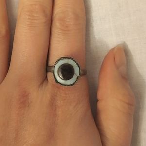 Eye Ring with White Stone Brown Center, Size 9